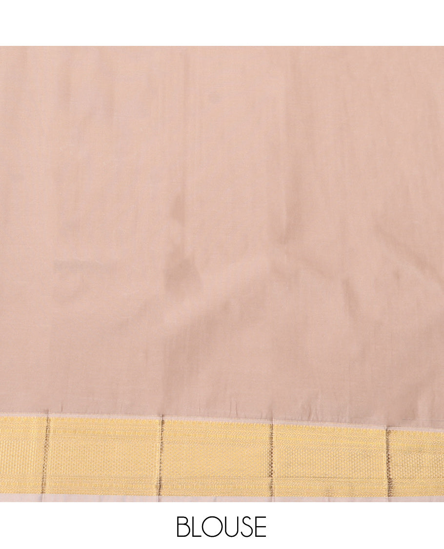 Wine Budget Silk Saree, Embellished with Zari Buttas, Complemented by a Contrast Traditional Zari Border, Jaal Pallu, and a Contrast Blouse