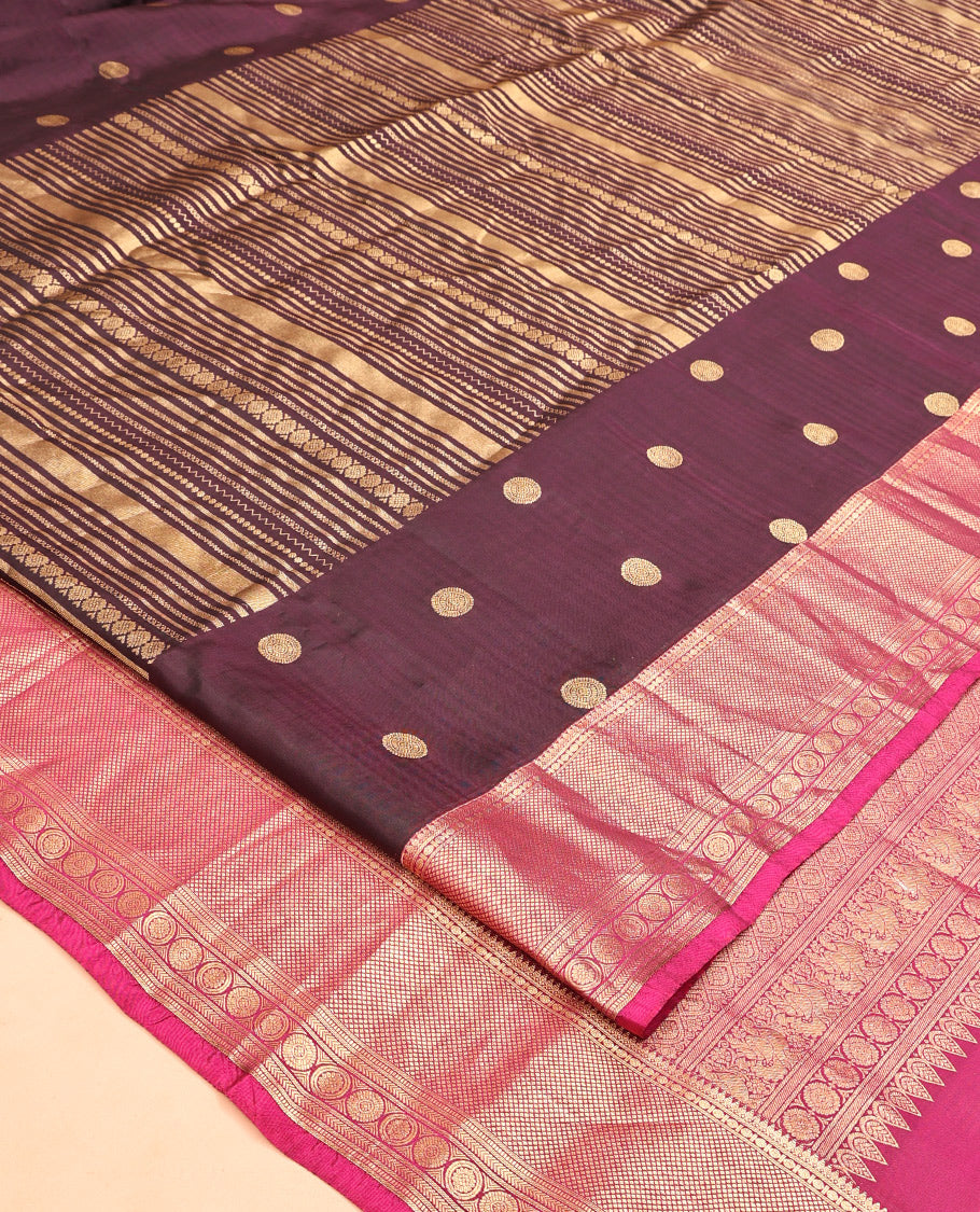 Purple-Magenta Zari Design Vasundhara Lite SilkMix Saree,Contrast Traditional Border,Contrast Blouse