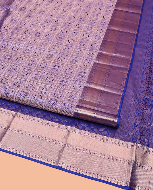 Blue Kanchipuram Wedding Silk Saree, Meticulously Crafted with Jacquard Designs on Its Body, Highlighted by a Zari Border of Muthu, Neli, Rudraksham, and Vanki Designs, Opulently Embellished Pallu, and Paired with a Matching Blouse