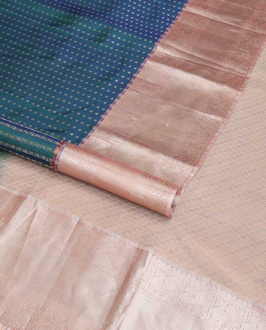 Blue floral buttas vasundhara elite silk saree with contrast traditional zari design border & floral zari design pallu