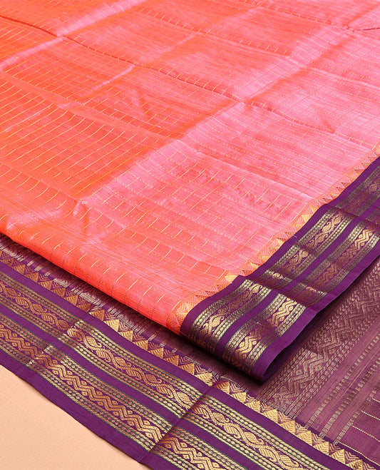 Peach Checks Design Kuppadam Silk Saree