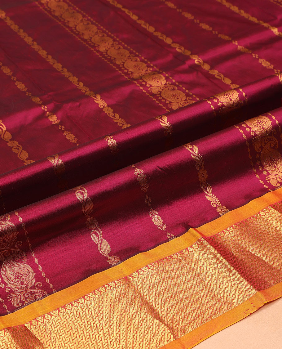 Maroon Pure Silk Navarathna Pavadai Material Set