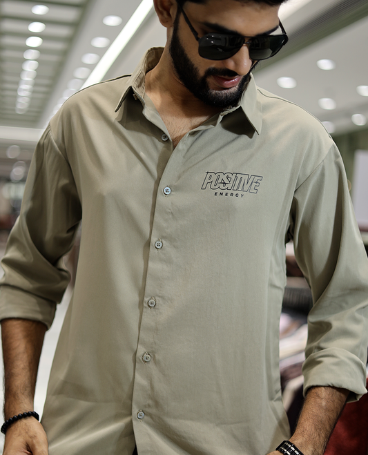 Beige Poly-Blended Back Flap Casual Shirt