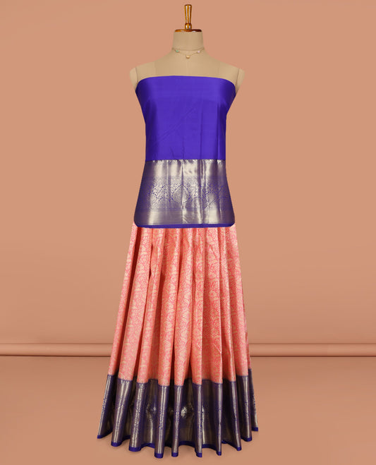 Pink Art Silk Pavadai Material, Decorated with Jacquard Design, Contrast Traditional Zari Design Border, and a Contrast Blouse