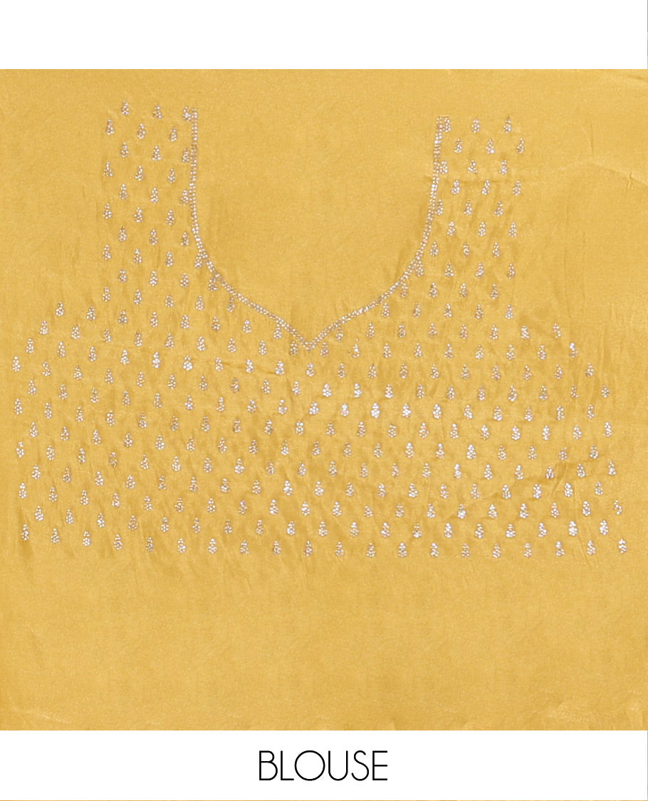 Mustard Designer Saree, Spotlighted with Stone Work All Over Its Body, Intricately Stone Woven Pallu, and Paired with a Matching Blouse