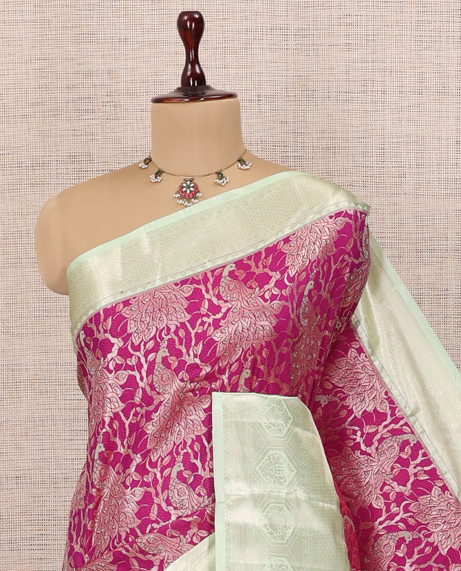 Magenta-Pista Green Jacquard Design Budget Silk Saree