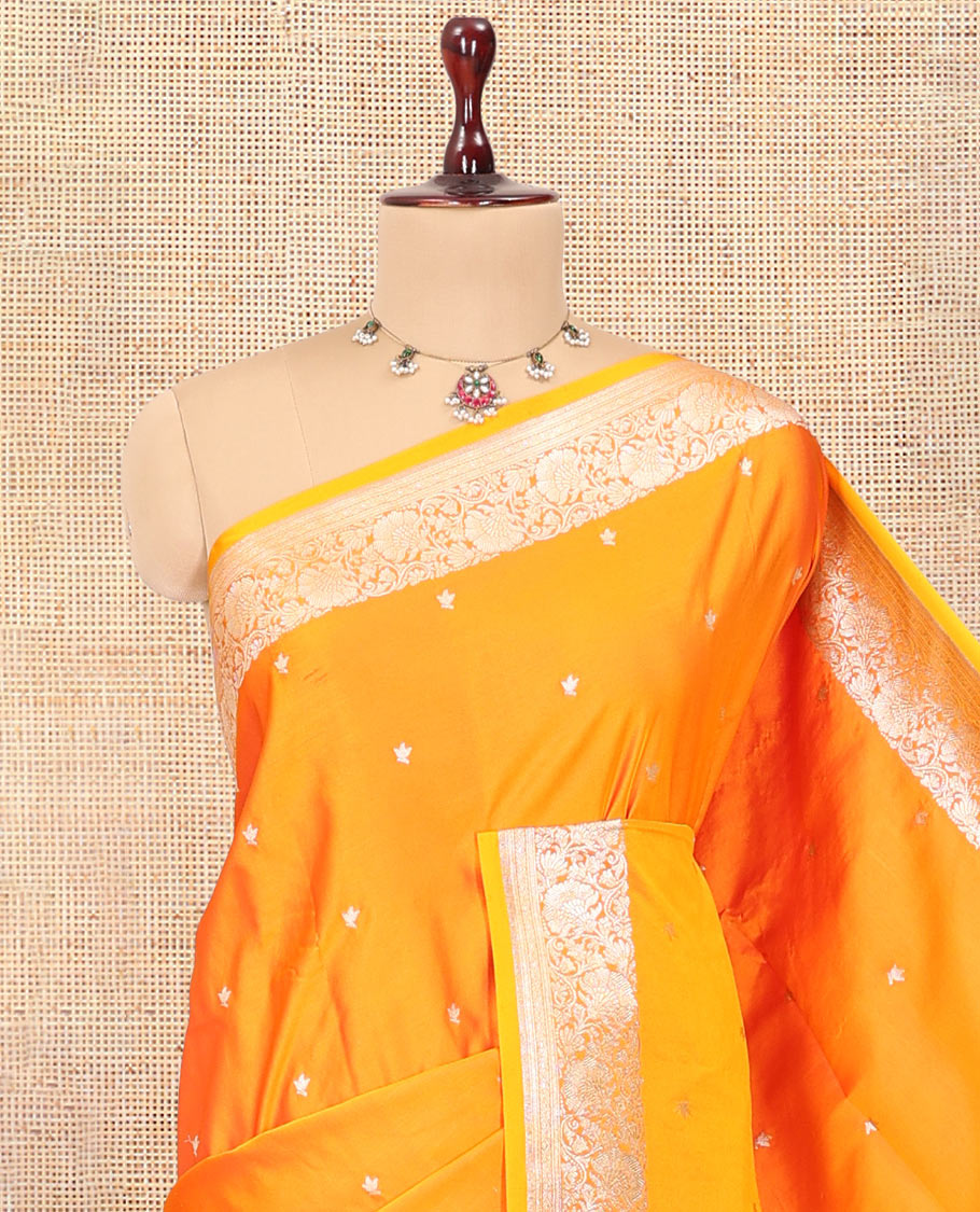 Orange Semi-Banaras Satin Silk Saree