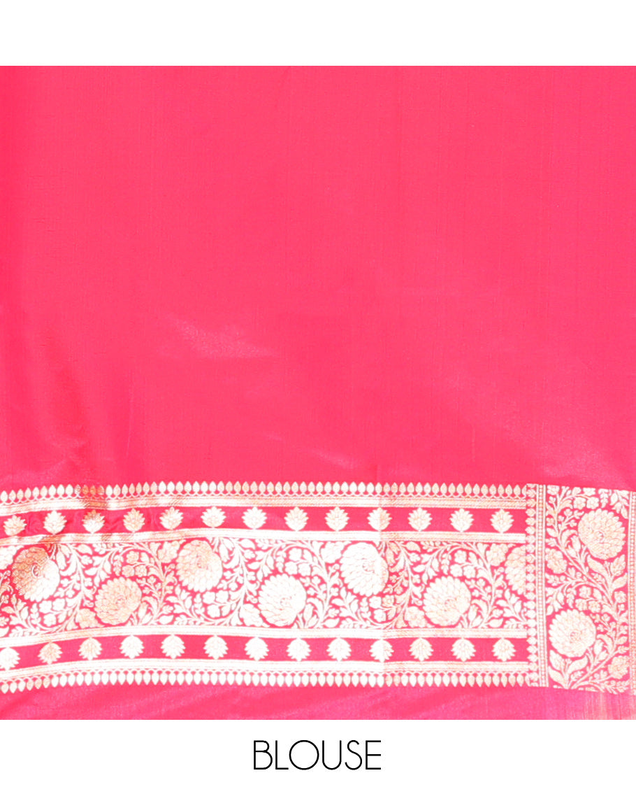Blue Banarasi Nylon Saree, Adorned with Jaal Jacquard, Contrast Floral Creeper Zari Border, Intricate Pallu, and a Contrast Blouse