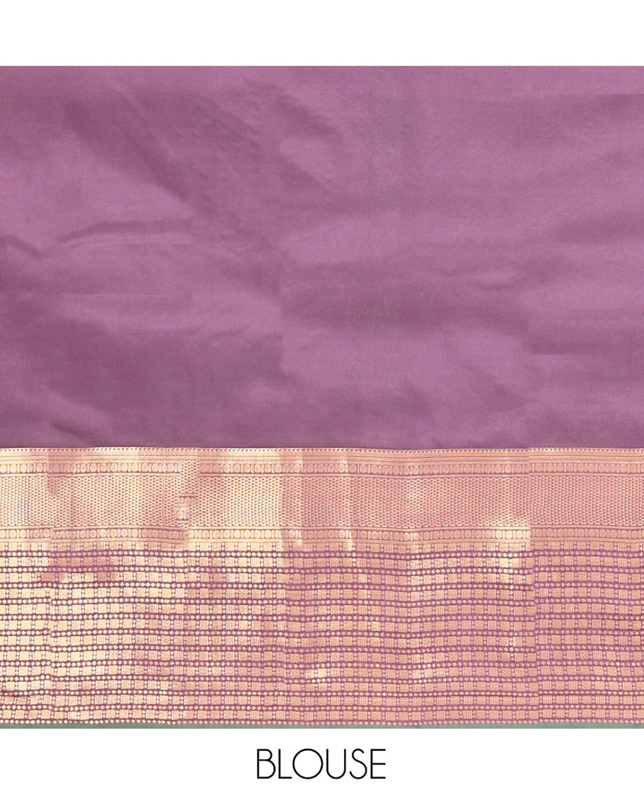 Maroon Vasundhara Lite Silk Mix Saree, Embellished with Zari Buttas All Over Its Body, Complemented by Contrast Border of Rekku, Kathir, Poun, Ara Maadam, and Geometric Patterns, Grand Pallu and Paired with a Contrast Blouse