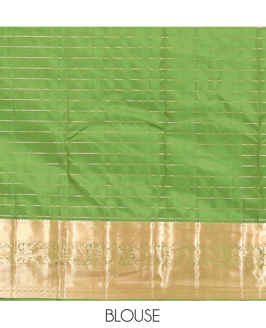 Green Vasundhara Lite Silk Mix Saree, Ornamented with Zari Buttas and Checks, a Zari Border of Thilakam, Kodi Visiry, and Kuyil Kann Designs, Grand Pallu, and a Matching Blouse