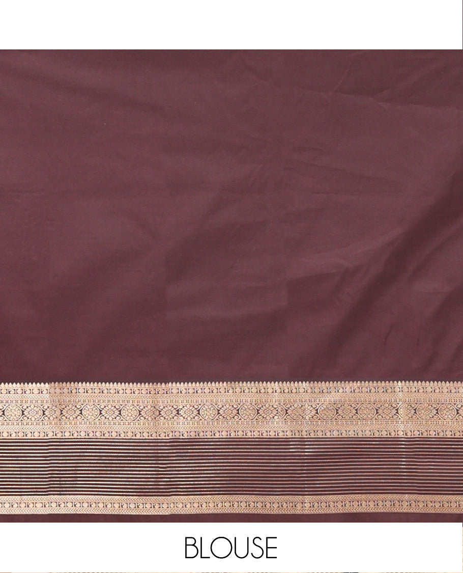 Red And Coffee Brown Budget Silk Saree, Adorned with Floral Zari Buttas All Over Its Body, Complemented by Contrast Traditional Zari Designs Woven Border, Grand Pallu and Paired with a Contrast Blouse