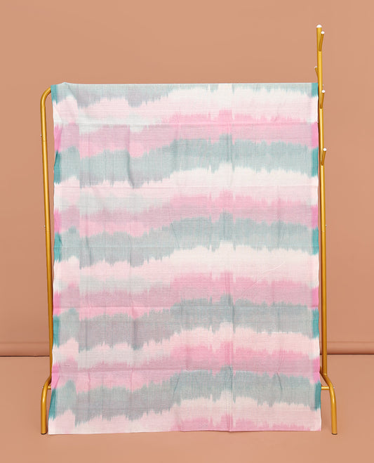 Borderless Multi-Color Mangalgiri Cotton Saree, Uniquely Designed with Ikat Texture, Complemented  by Contrast Pallu, and Paired with a Contrast Blouse