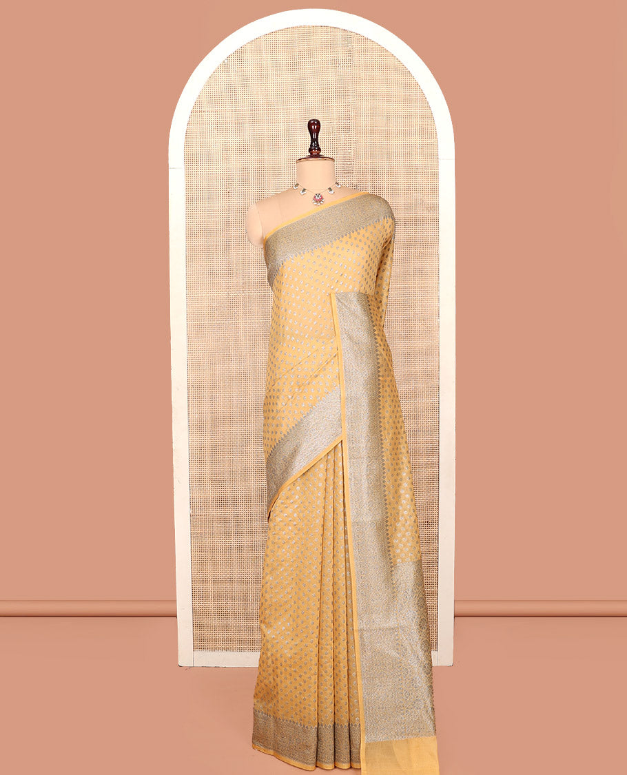 Yellow Georgette Saree, Steeped with Buttas, Highlighted by a Traditional Border, Intricately Designed Pallu, and a Matching Blouse