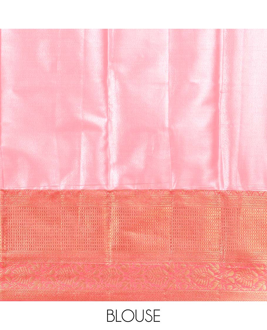 Lavender floral jacquard budget silk saree with contrast floral zari border & intricate zari design pallu