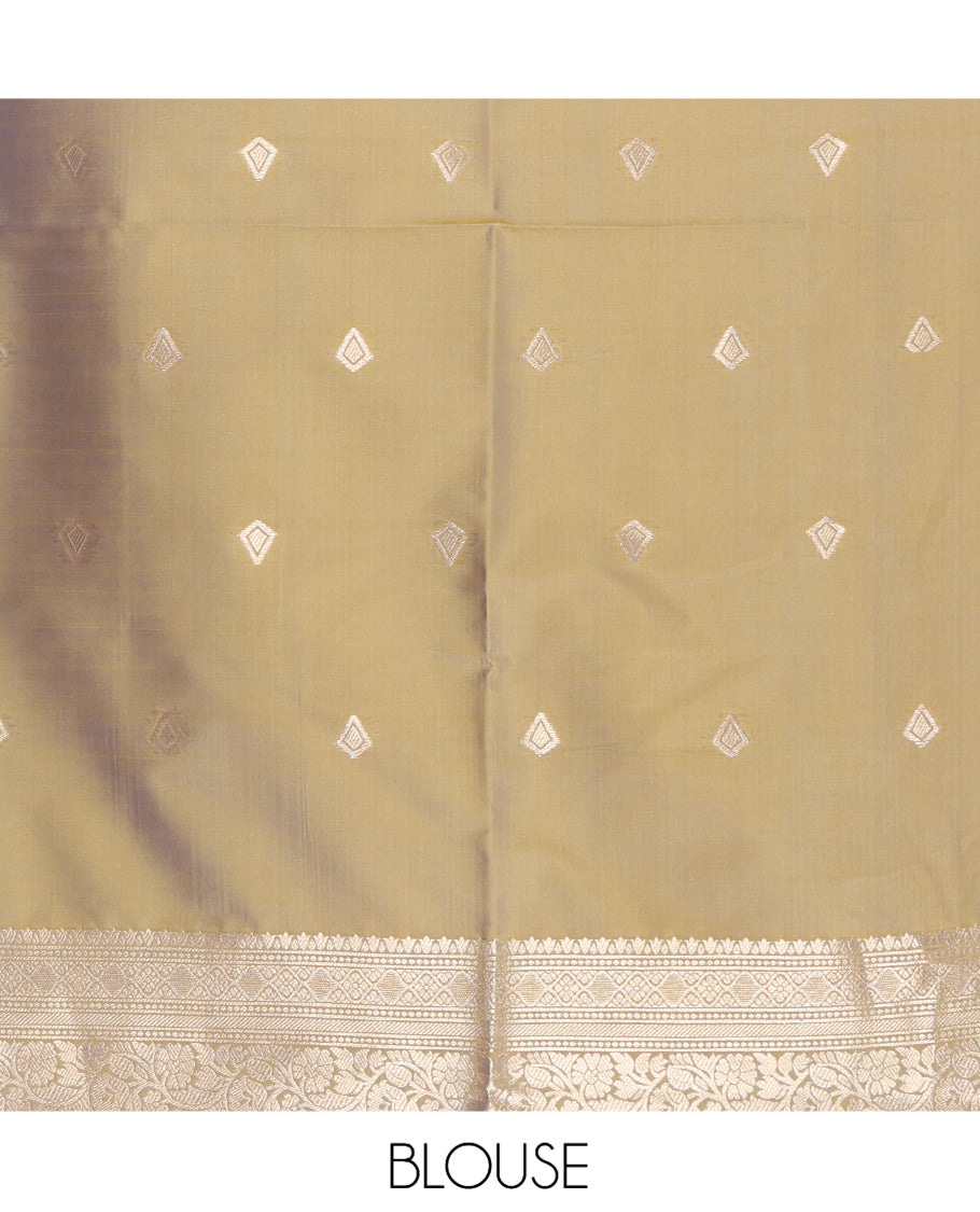 Lavender Fancy Soft Silk Saree, Accentuated with Zari Buttas, Complemented by Contrast Zari Checked Temple Border, Grand Pallu, and a Contrast Blouse