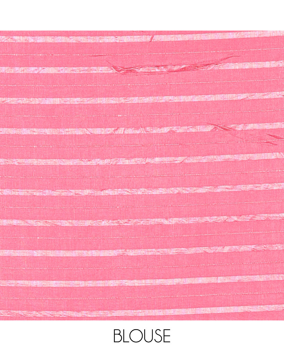 Borderless Pink Vichitra Silk Saree, Decked Up with Horizontal Stripes and Sequin Stripes, Paired with a Matching Blouse