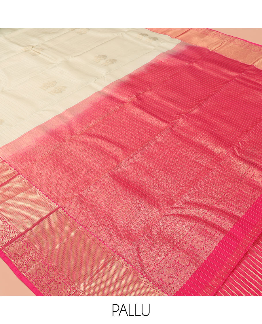 Cream Zari Design Vasundhara Lite Silk Mix Saree, a Contrast Iruthalai Pakshi Border, Intricate Pallu, a Contrast Blouse