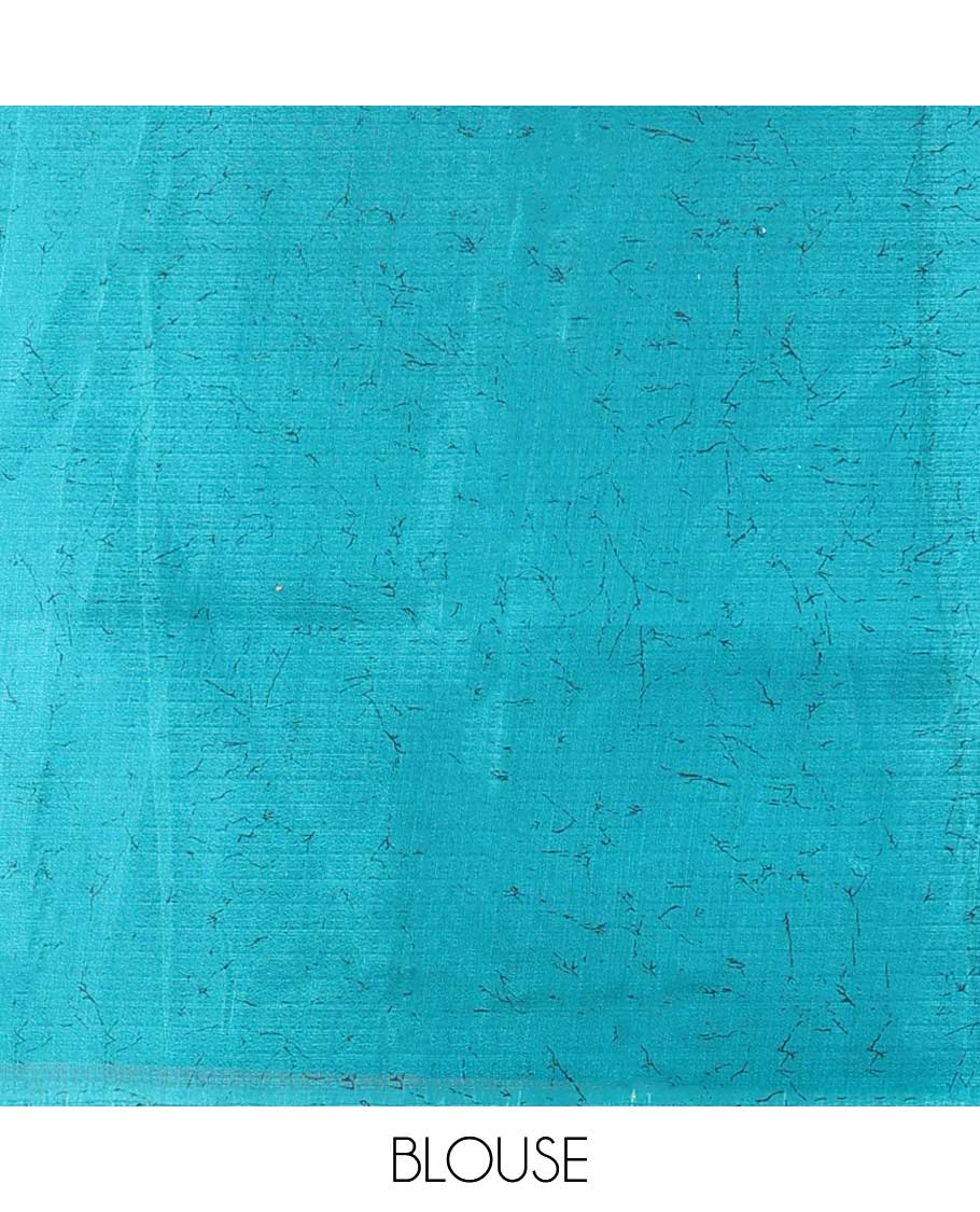 Borderless blue all-over floral print khadhi tussar saree with same color blouse