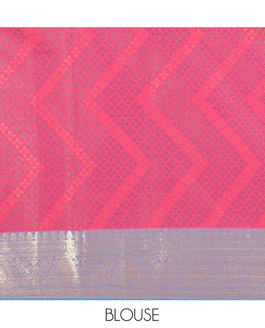 Rani Pink Elite Soft Silk Saree, Subtly Sparkled with Floral-Paisley Designs On Its Body, Complemented by Contrast Traditional Zari Designs Woven Border, Intricately Designed Pallu, and Paired with a Matching Blouse