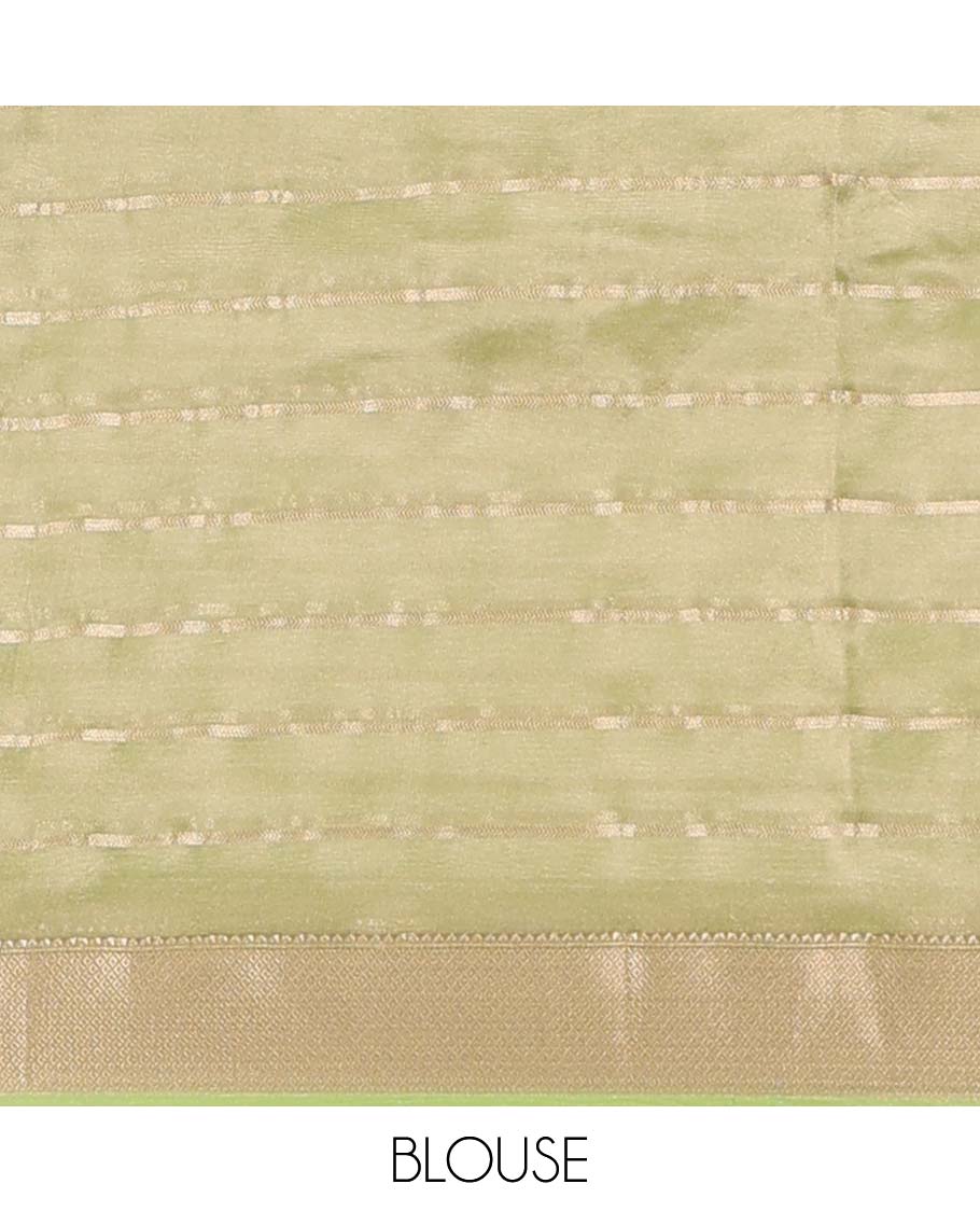 Green striped design with self intricate zari design border