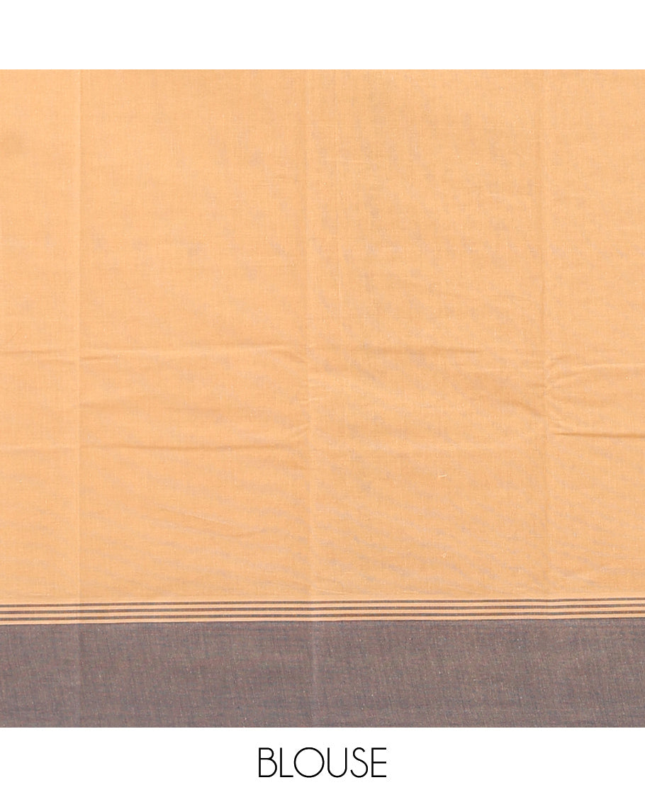 Sandal Kanchi Cotton Saree, Woven with Floral Designs, a Contrast Border, Paisley Pallu, and a Matching Blouse