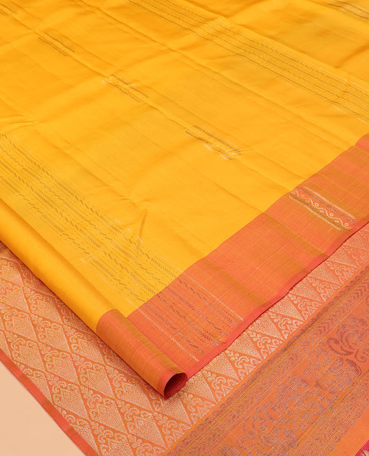 Yellow Mayuri Lite Silk Mix Saree, Sparsely Woven with Zari Buttas, Contrast Zari Buttas Border, Jaal Pallu, and a Contrast Blouse