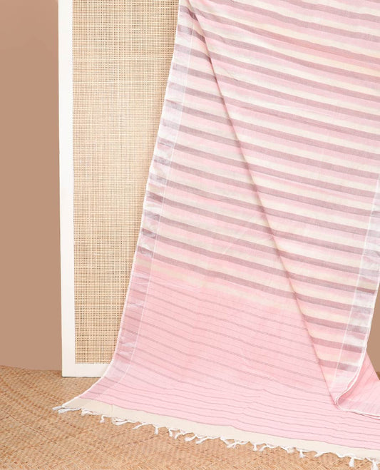 Borderless multi-color striped jute cotton saree & pallu of stripes