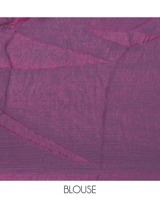 Wine color fendy chiffon saree with hand work border & self pallu along with hand work blouse