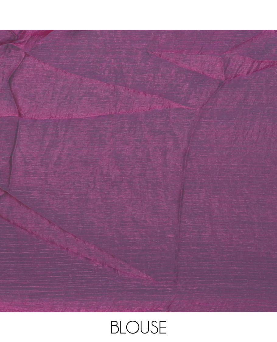 Wine color fendy chiffon saree with hand work border & self pallu along with hand work blouse