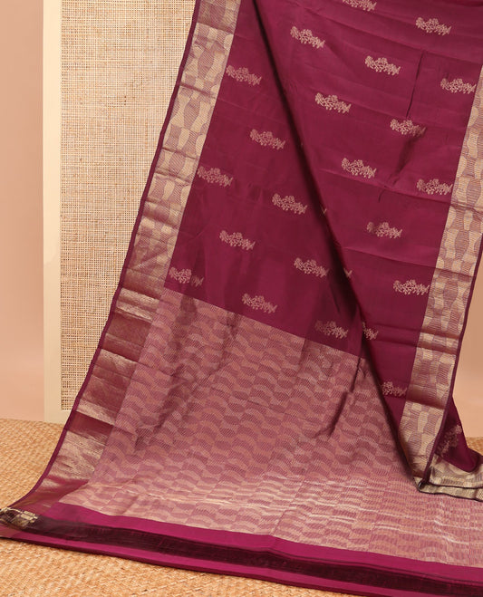 Maroon floral design vasundhara elite silk saree with zari design border & geometric design pallu