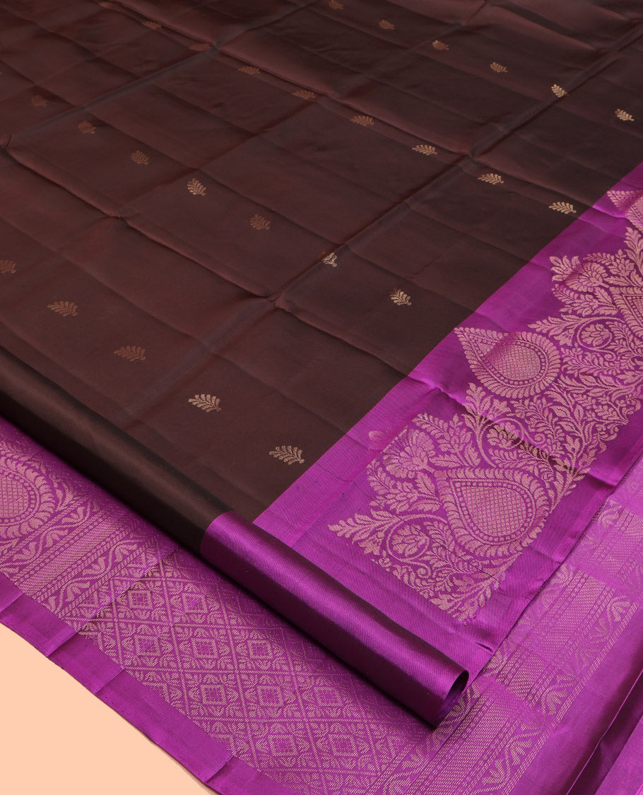 Brown Mayuri Lite Silk Mix Saree, Woven with Buttas, Complemented by a Contrast Intricately Designed Border, Pallu of Jaal Designs, and a Contrast Blouse