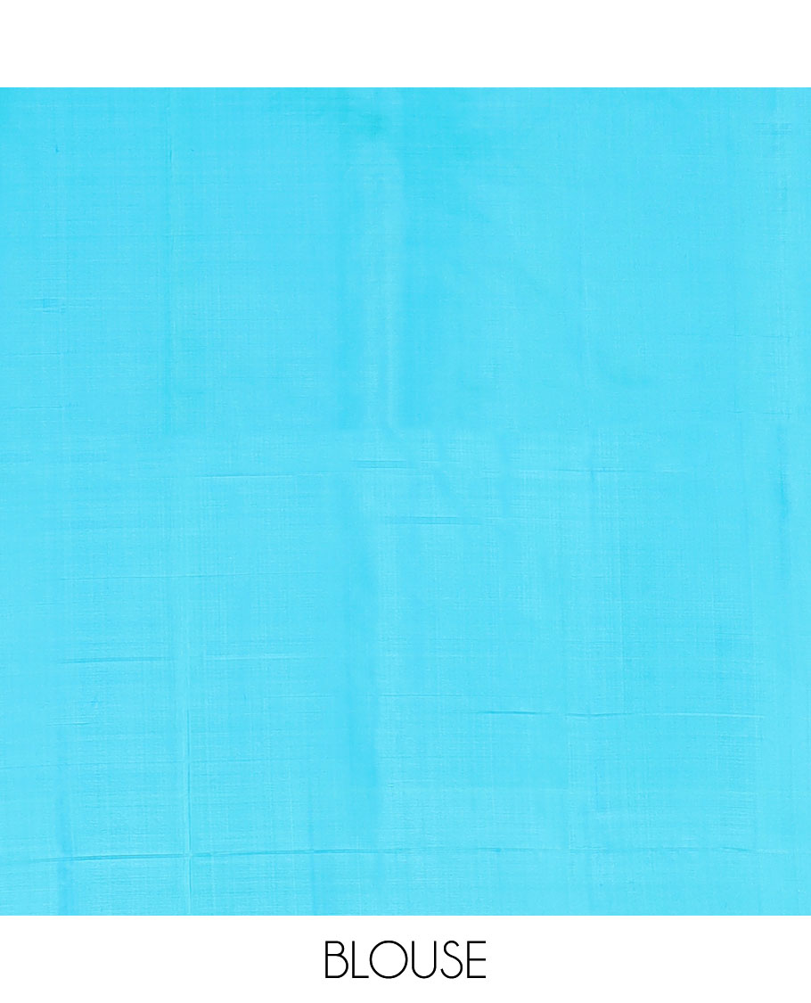 Blue ikkat style floral vine design soft silk saree with contrast zari border & intricate zari design pallu