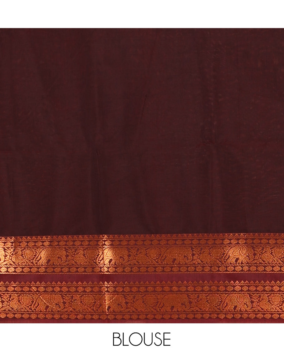 Coffee Brown Plain Semi-Silk Cotton Saree, Highlighted by Traditional Zari Border, Zari Design Pallu, and Matching Blouse