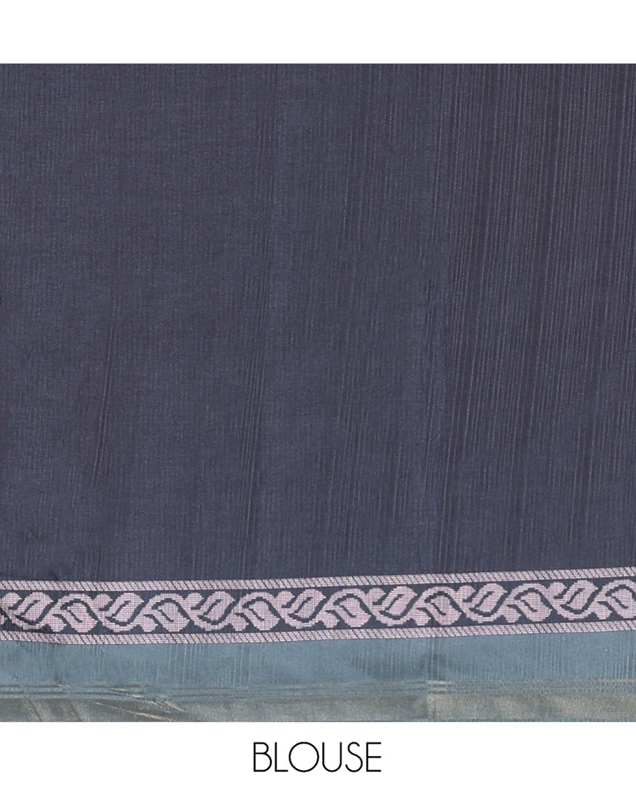 Green Manipuri Silk Saree, Delicately Printed with Stripes and Leaf Buttas All Over Its Body, a Self-Subtle Border, Pallu Features Geometric Print, and Paired with a Matching Blouse