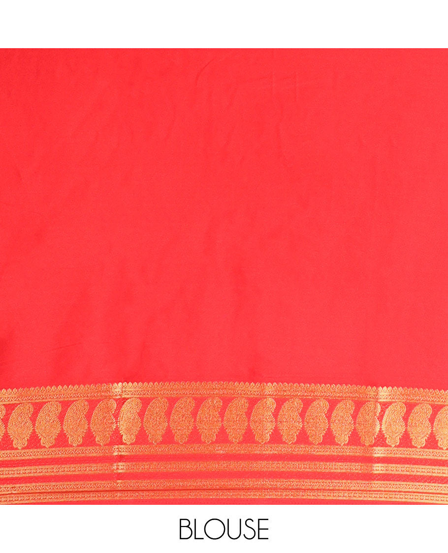 Red striped art mysore silk saree with self zari design border & striped zari pallu