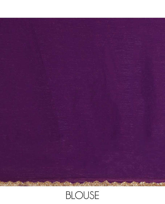 Purple fendy chiffon saree with hand work border & self pallu along with hand work blouse