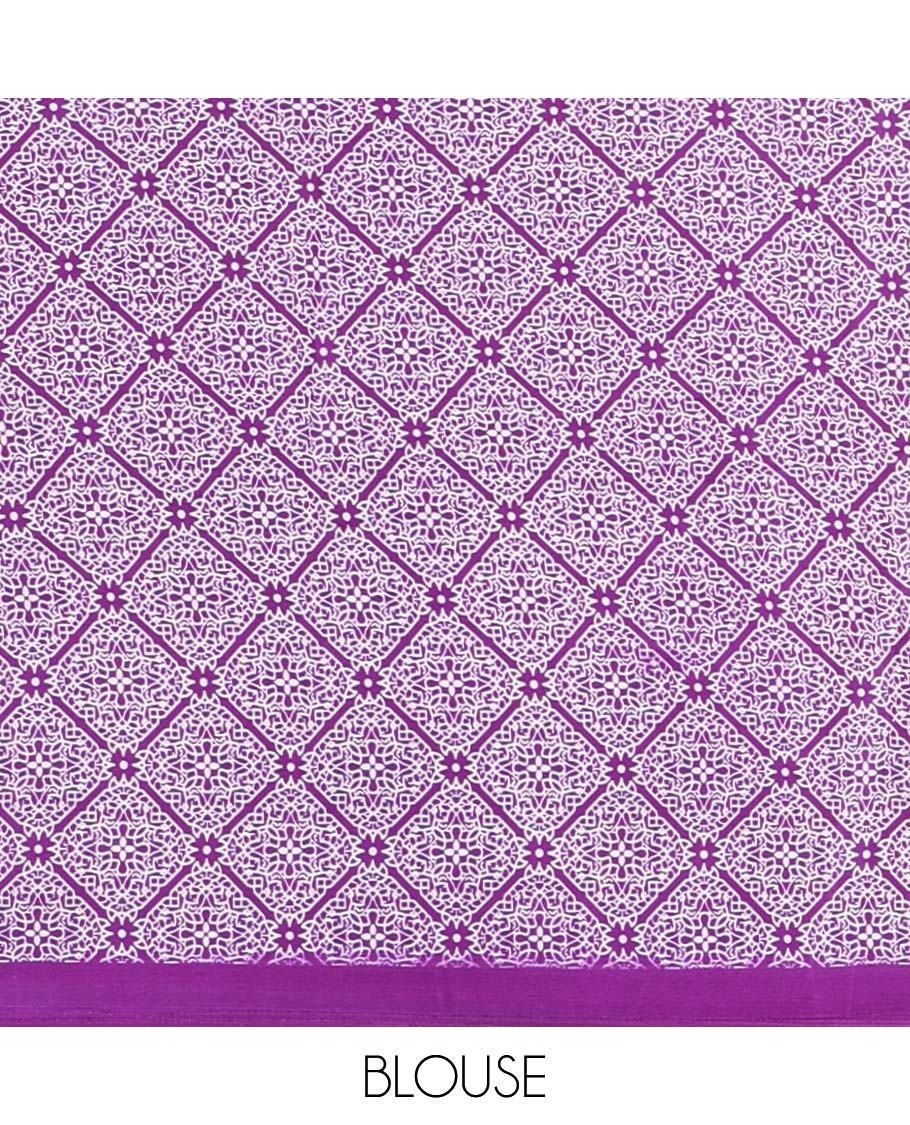 Violet small polka dots printed gajji silk saree with self-border & pallu printed with a dot enclosed checks, blouse with intricate motif print