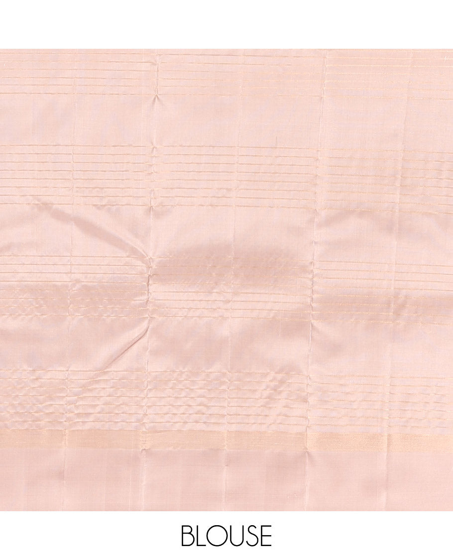 Orange Checked Kanchipuram Silk Saree, a Contrast Border, Sparsely Woven Pallu, and a Contrast Blouse