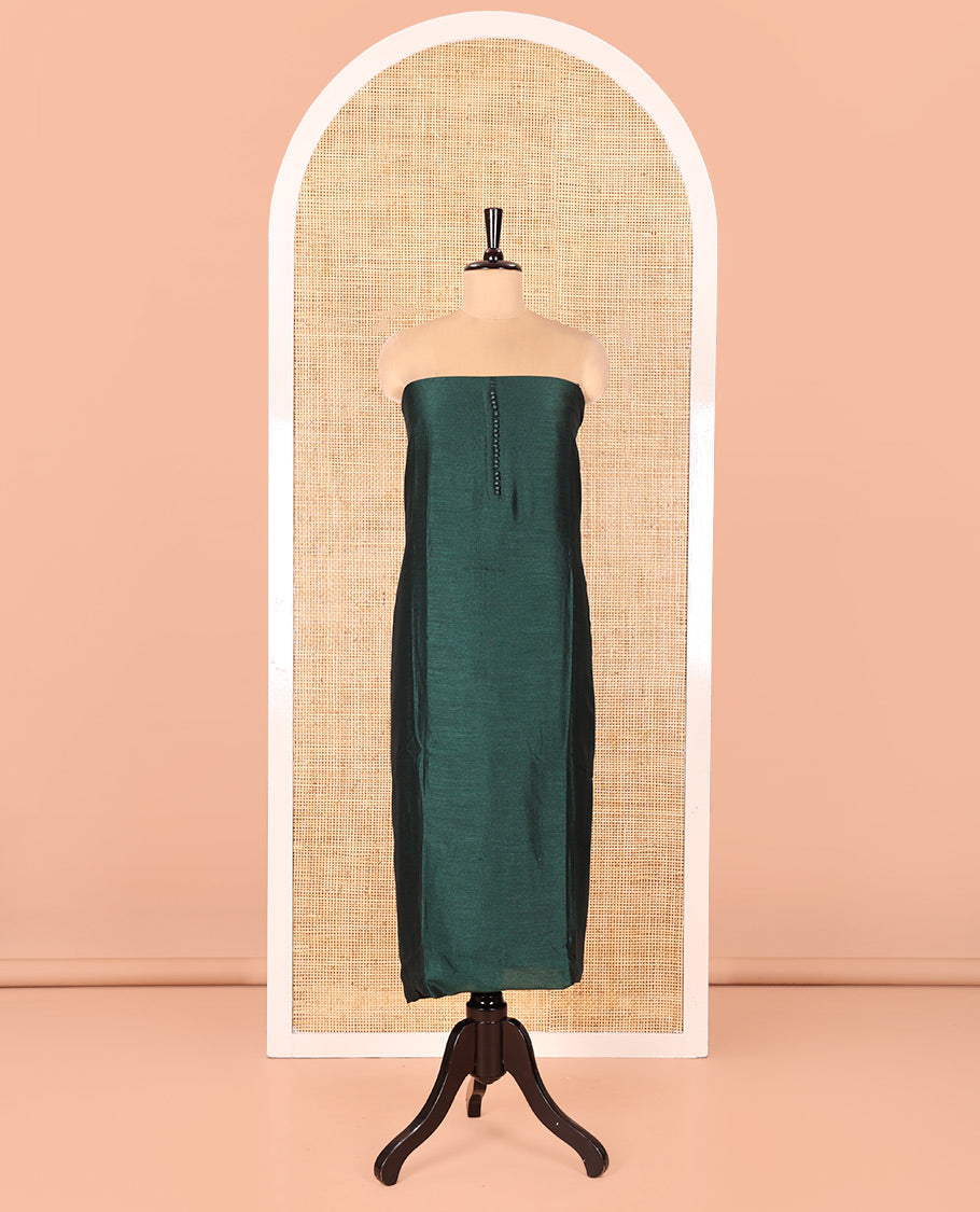 Bottle Green Vichitra Silk Material Chudidar Set, Adorned with Pom-Pom Necklined Top, a Plain Santoon Bottom, and Paired Scallop Multi-Color Floral Embroidered Organza Dupatta