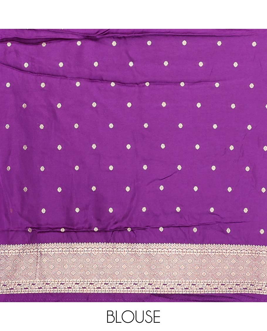 Purple leaf motifs mushru silk saree with self floral design border & pallu of argyle design
