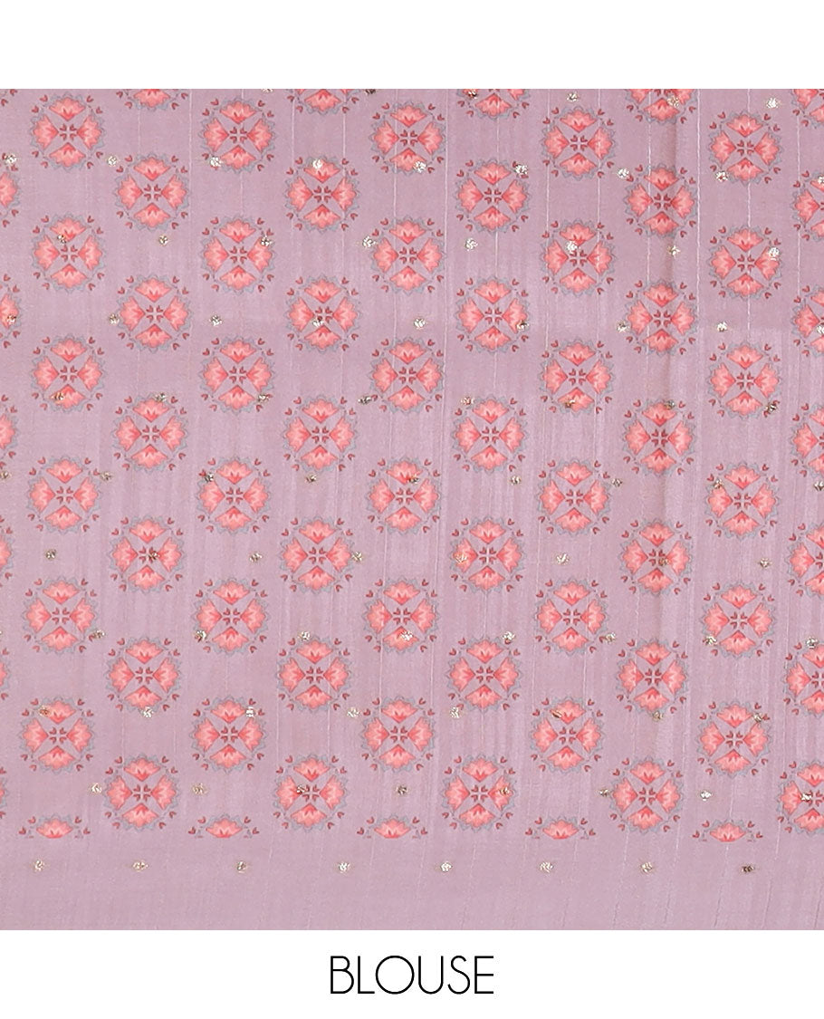 Cream mukesh print semi-banaras tussar saree with contrast plain border & paisley motifs pallu
