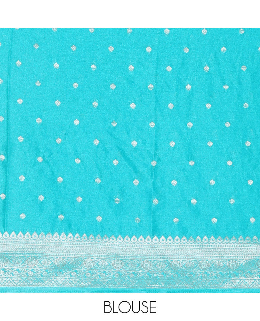 Rama green geometric and intricate designs zari woven fancy crepe saree, traditional zari border, floral-star gridded pallu, and a matching blouse