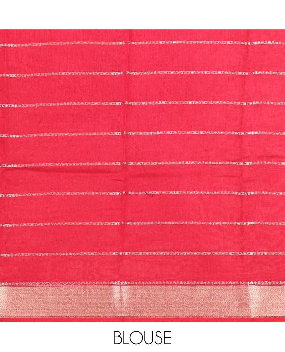 Pink Zari Striped Assam Silk Saree, Highlighted by a Traditional Zari Border, Zari-Striped Pallu, and a Matching Blouse