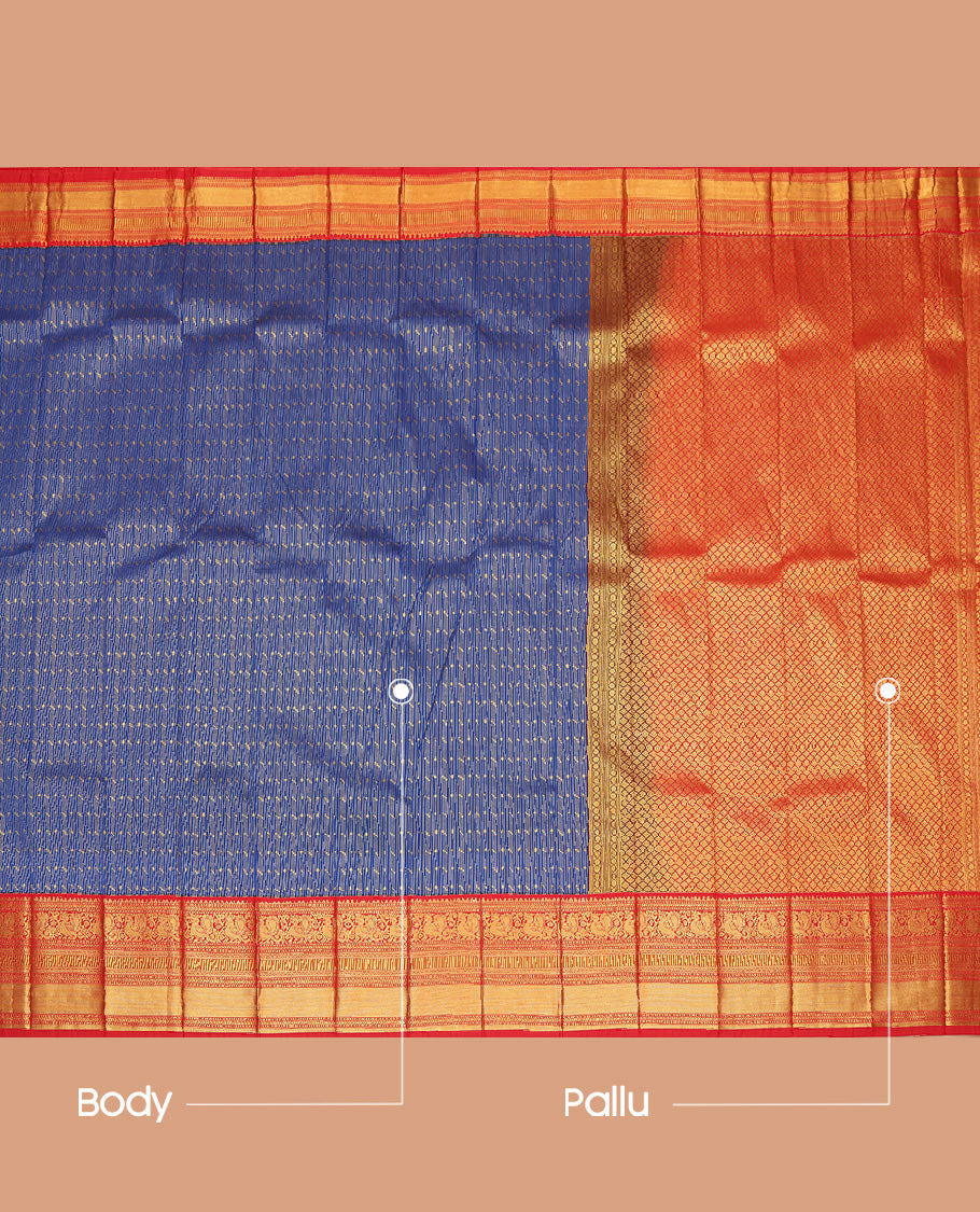 Blue Contrast Traditional Zari Design Budget Silk Saree