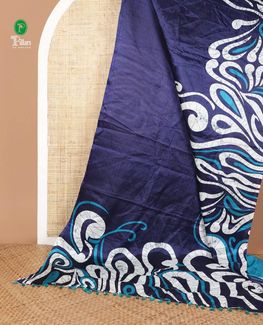Blue with green geometrical design khadhi silk cotton saree with self border & geometrical design pallu along with plain blouse
