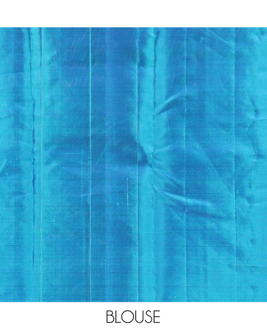 Blue Kanchipuram Designer Silk Saree, Subtly Enriched with Zari Designs Woven All Over Its Body, Highlighted by Zari Traditional Border, Zari Woven Pallu, and Paired with a Matching Blouse