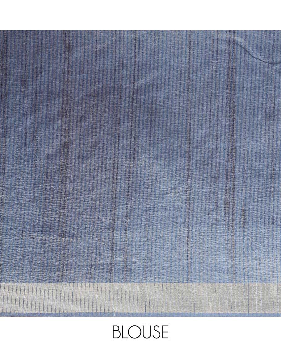 Sky blue geometrical print crush tissue saree with zari border & tissue pallu along with plain blouse