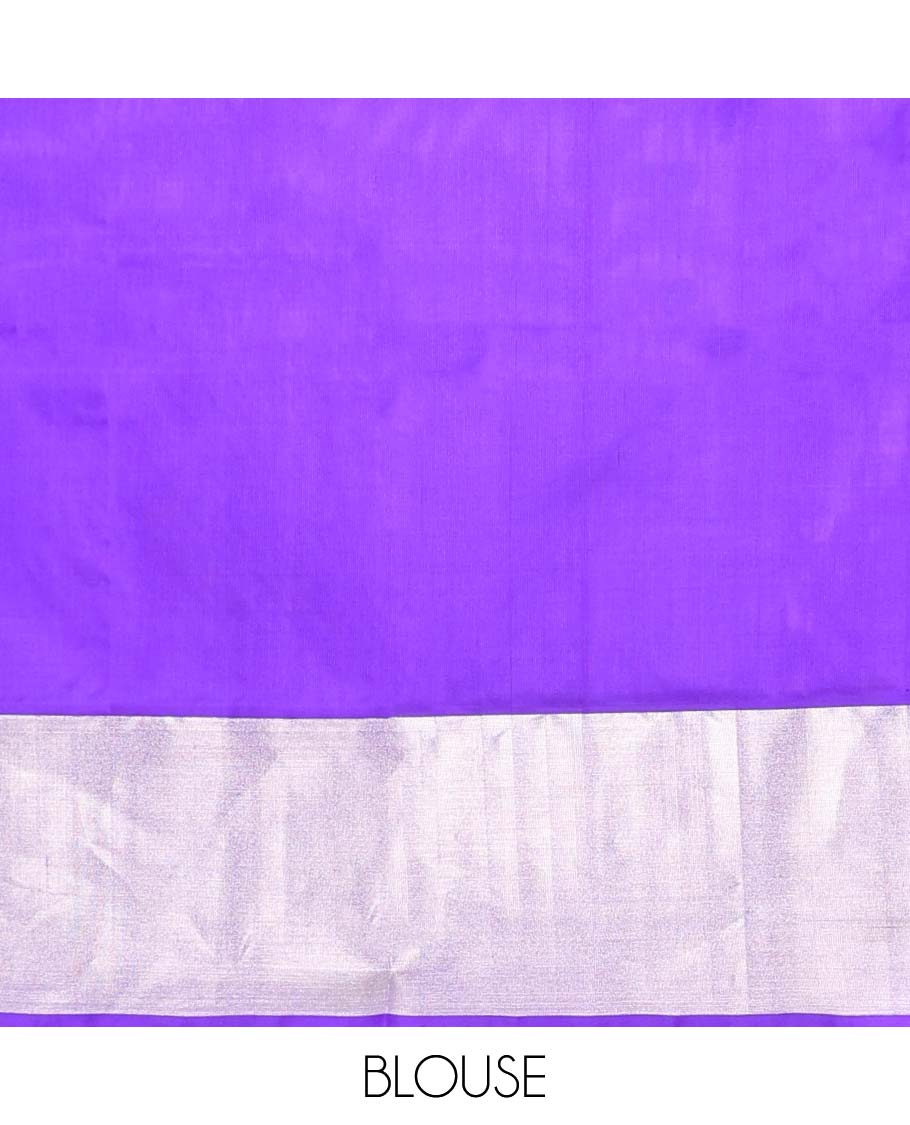 Blue flower motifs vengatagiri pure silk saree , contrast bavanji border & pallu of argyle pattern
