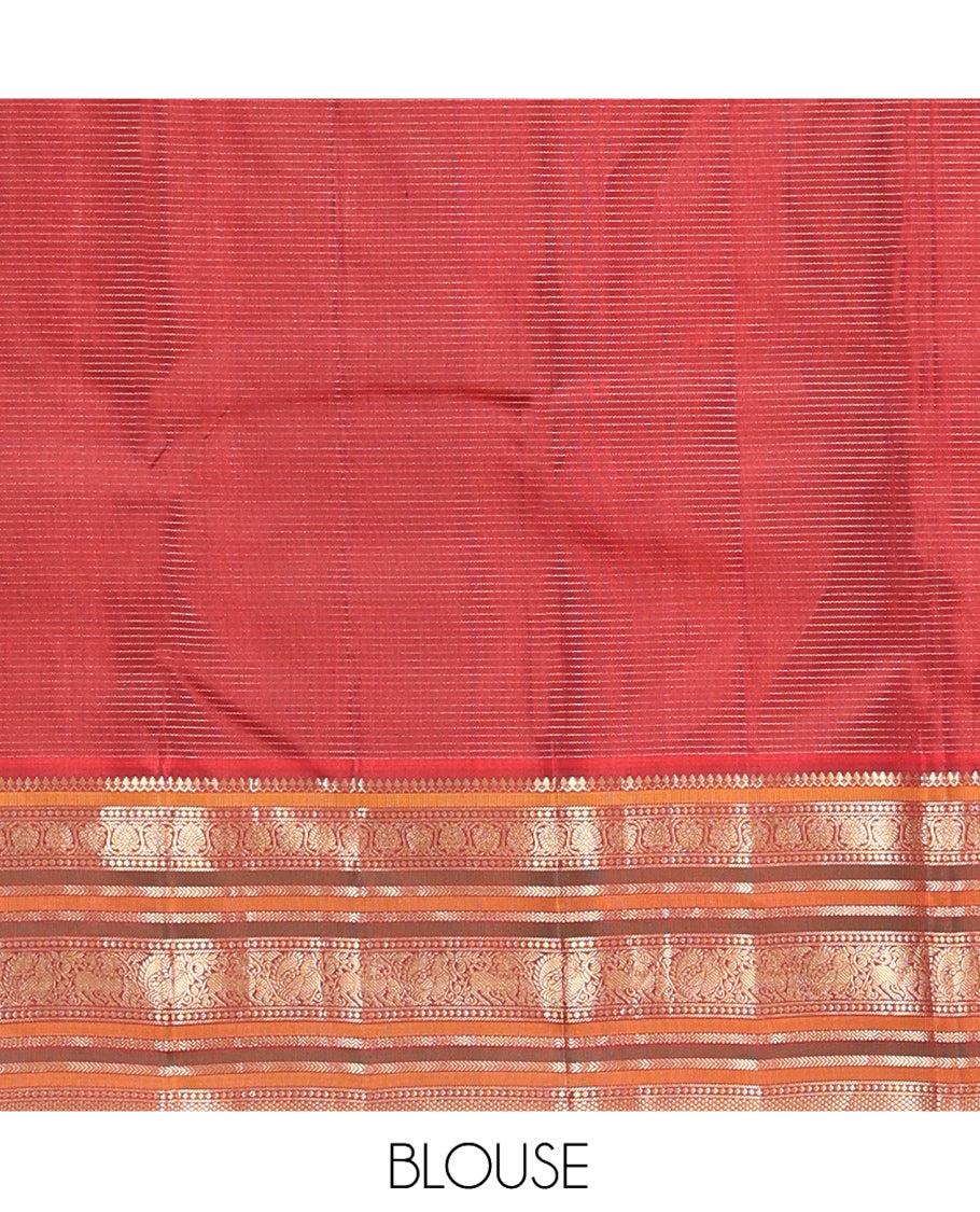 Brown-Maroon Stripes-Buttas Vasundhara Silk Saree, Contrast Traditional Border, and Contrast Blouse