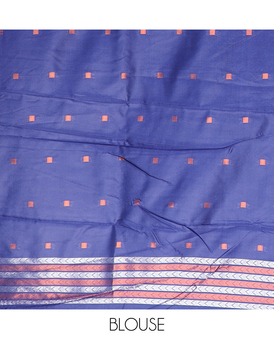 Blue with navy blue double leaf weaving design semi tissue soft silk saree, zari aero mark style weaving border & weraving rich pallu along with small zari butta blouse
